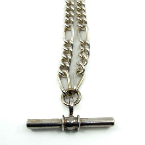 Vintage Sterling Silver 18” Figaro Chain Dog Clip & T-Bar Pendant 925