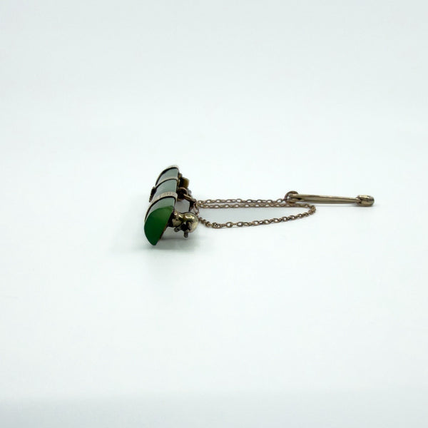 Large Antique Victorian 9ct Gold Jade Bar Brooch 375