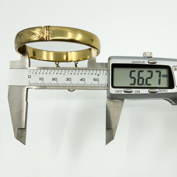 Vintage Rolled Gold Oval Foliate Engraved Hinged Bangle / Bracelet