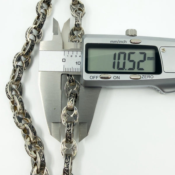 Vintage Sterling Silver Chunky Fancy Link Engraved 25” Chain & T-Bar 925 135g