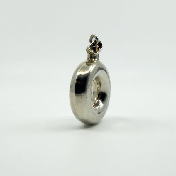 Unusual Chunky Vintage Sterling Silver Round Perfume / Poison Bottle Pendant 925