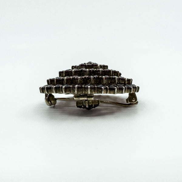 Large Antique Silver Gilt Bohemian Rose Cut Garnet Tiered Brooch / Pendant