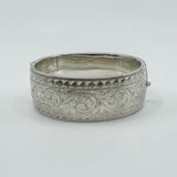 Vintage Sterling Silver Chunky Floral Engraved Bangle Bracelet 925 (Birm 1963)