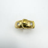 Vintage 18ct Gold 0.20ct Double Diamond Buckle Ring Size P Heavy 7g 6.9mm Band
