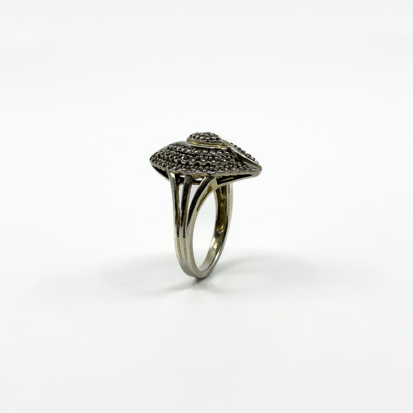 Sterling Silver Natural Diamond Navette Cocktail Ring 925 Size N - O