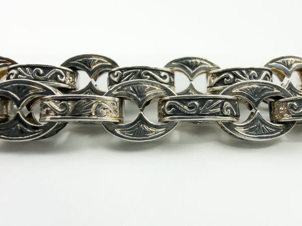 Vintage Sterling Silver Chunky Fancy Link Engraved 25” Chain & T-Bar 925 135g