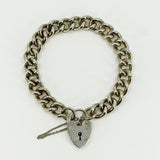 Chunky Vintage 1972 Sterling Silver Curb Links Bracelet & Heart Padlock 925