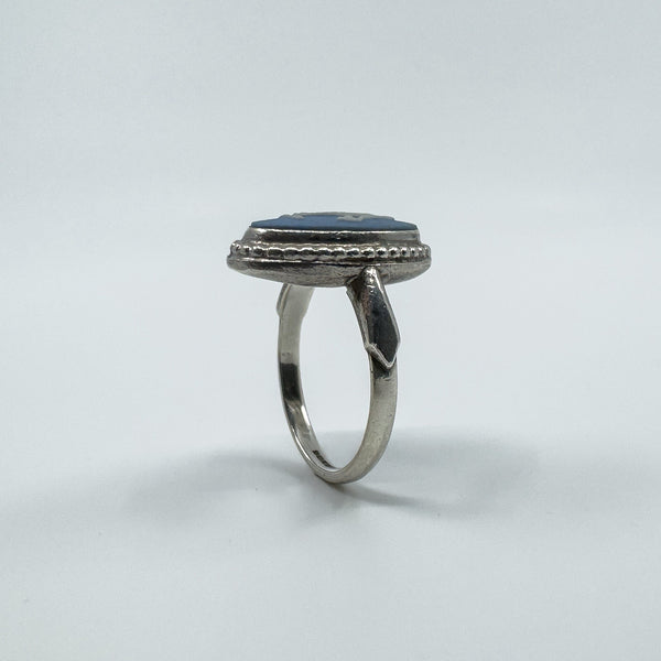 Vintage Sterling Silver Wedgewood Blue Jasper Ware Cameo Ring 925 Size M N 1982