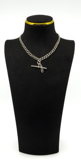 Antique Edwardian Sterling Silver 13.8" Albert Chain & T-Bar Pendant 925 (1901)
