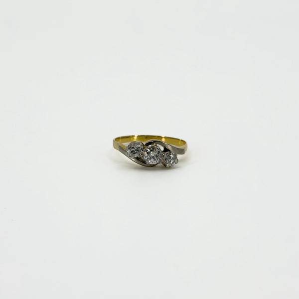 Vintage 18ct Gold & Platinum 0.45ct Diamond Trilogy Ring 750 Size K