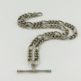Vintage Sterling Silver Fancy Figaro Link 17” Albert Chain & T-Bar 925