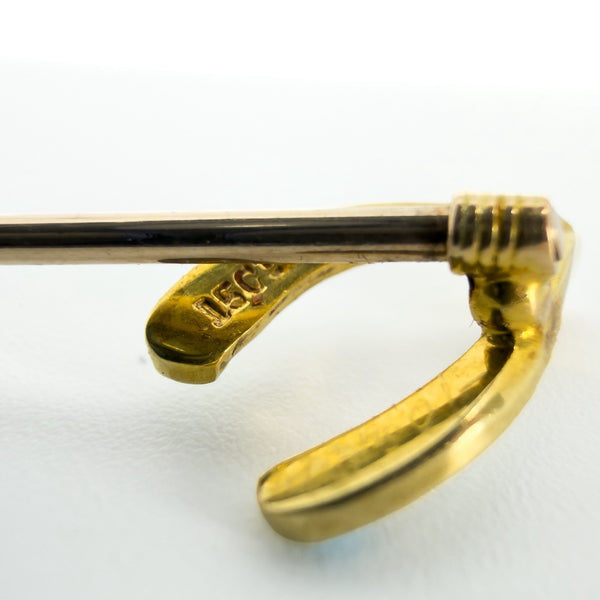 Antique Victorian 9ct / 15ct Gold Lucky Wish Bone Pearl & Turquiose Stick Pin