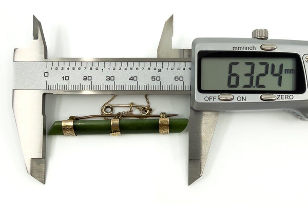 Large Antique Victorian 9ct Gold Jade Bar Brooch 375