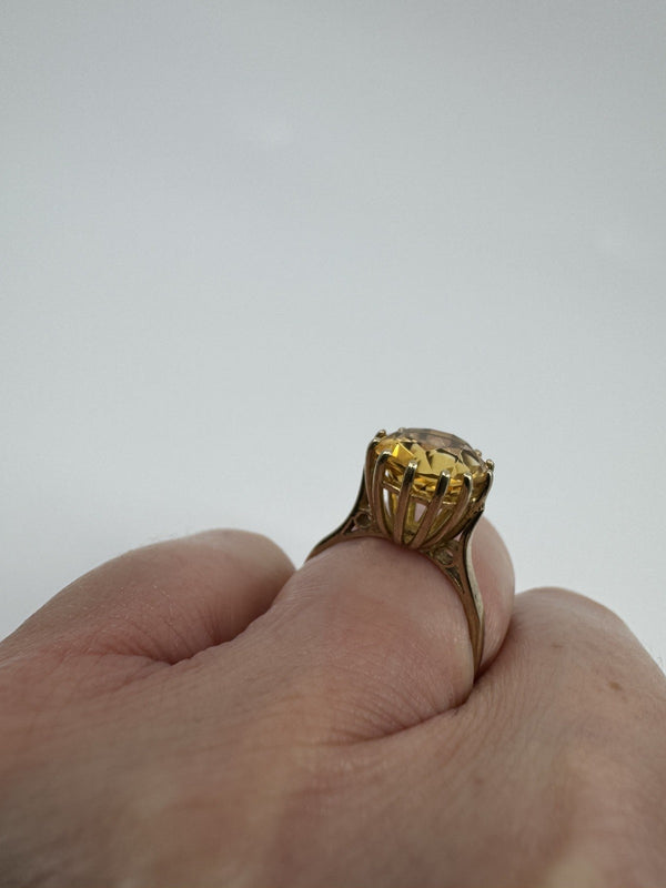 Vintage 9ct Gold 4.40ct Citrine Solitaire Cocktail Ring 375 Size K - L Birm 1992