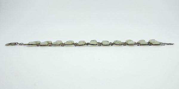 Vintage Sterling Silver 3x Row Moonstone 8.5" Bracelet 925