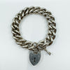 Chunky Sterling Silver Vintage Curb Links Bracelet Heart Padlock & Key Charm 925