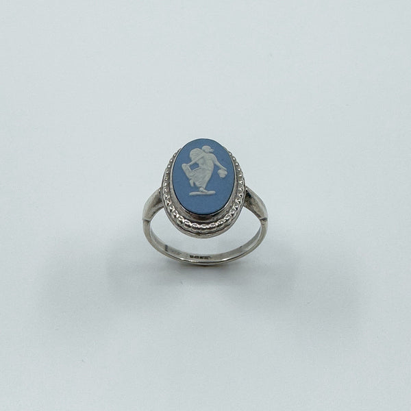 Vintage Sterling Silver Wedgewood Blue Jasper Ware Cameo Ring 925 Size M N 1982