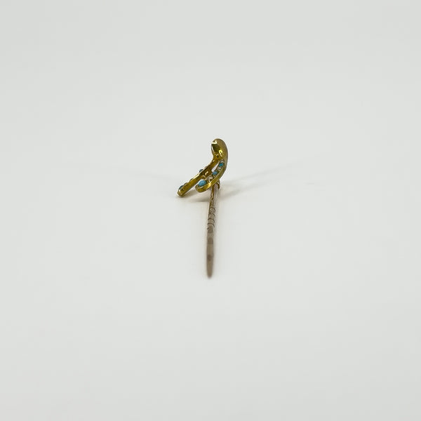 Antique Victorian 9ct / 15ct Gold Lucky Wish Bone Pearl & Turquiose Stick Pin
