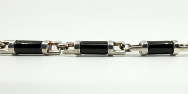 Unusal Sterling Silver Chunky Black Onyx 17.8" Fancy Link Chain Necklace 925 52g