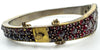 Antique Silver Gilt Bohemian Rose & Flat Cut Garnet Hinged Bangle / Bracelet