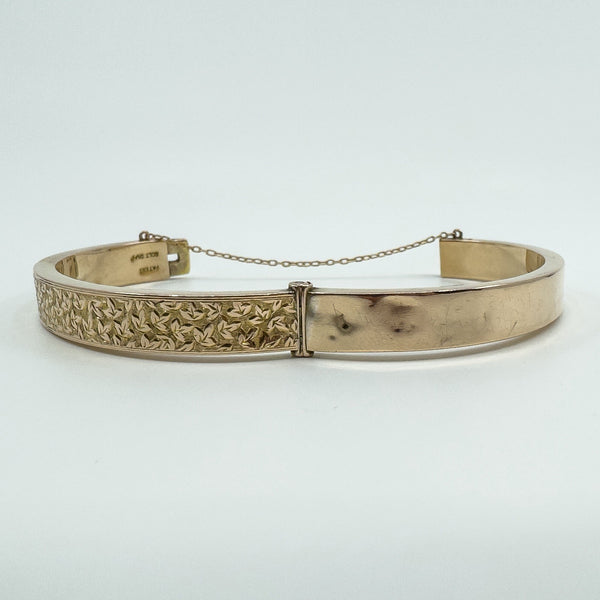 Antique 9ct Rose Gold Oval Ivy Engraved Hinged Bangle Bracelet 375 Chester 1898