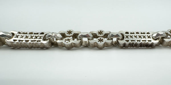 Vintage Chunky Sterling Silver Stars & Bars 8.5” Bracelet 925 Heavy 33g