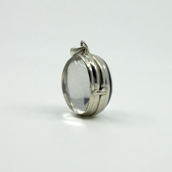 Large Chunky Sterling Silver Oval Double Sided Glass Orb Photo Locket 925