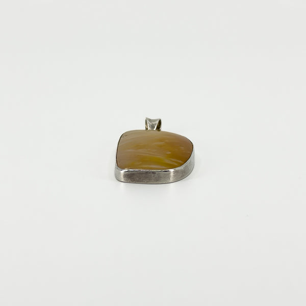 Large Chunky Vintage Yellow Agate Fob Pendant 925 