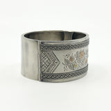 Wide Antique 1885 Victorian Sterling Silver & Gold Engraved Floral Bangle 925