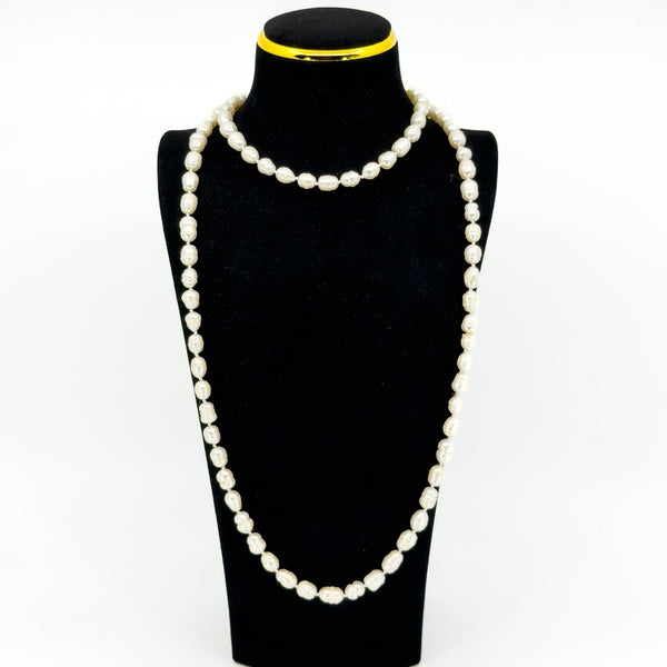 Extra Long Chunky Freshwater White Pearl 42" Necklace