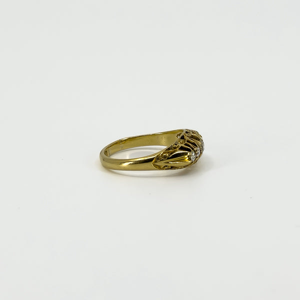 Antique 18ct Gold 0.32ct Diamond Boat Ring 750 Size N (Birm 1914)