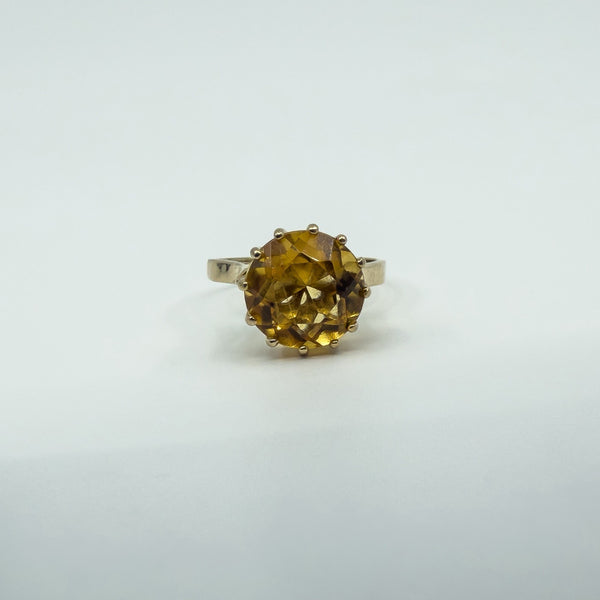 Vintage 9ct Gold 4.40ct Citrine Solitaire Cocktail Ring 375 Size K - L Birm 1992