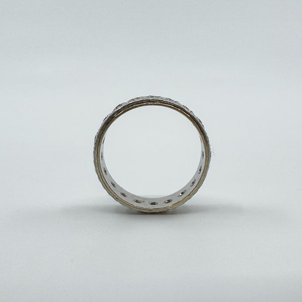Vintage 9ct Gold & Silver White Spinel Engraved Full Eternity Band Ring Size N