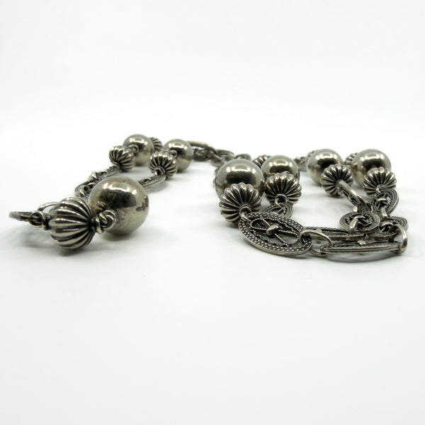 Antique 800 Silver Beaded Ball Ornate Fancy Link 30" Chain / Necklace