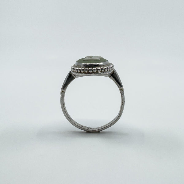 Vintage Sterling Silver Wedgewood Green Jasper Ware Cameo Ring 925 Size N - O