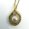 Vintage 9ct Gold 6mm Pearl & Diamond Pendant & 18” Chain Necklace 375 (1980)