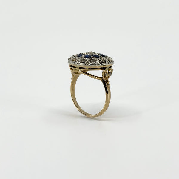Antique Edwardian 14ct Gold Rose Cut Diamond & Sapphire Bombe Ring 585 Size O P