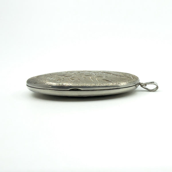 Large Vintage Sterling Silver Oval Floral Engraved Locket 925 (Birm 1973)
