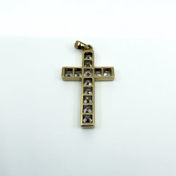 Chunky 9ct Gold CZ Christian Cross Pendant 375