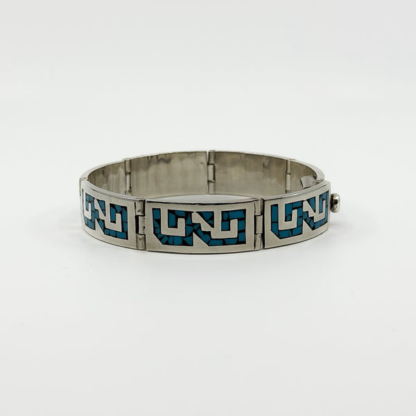 Chunky Modernist Sterling Silver Turquoise Panel Bracelet 925