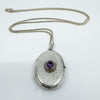 Vintage Sterling Silver Oval Amethyst Photo Locket Pendant & 22” Chain 925