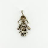 Large Chunky Sterling Silver Vintage Articulated Rag Doll Gem Set Pendant 925