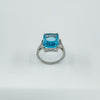 Chunky Sterling Silver 14ct Blue Topaz Ring Size U 925
