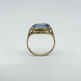Vintage 9ct Gold Blue Agate Carved Cameo Ring Size Q 1/2