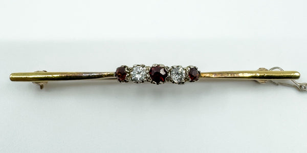 Vintage 18ct & 14ct Gold Diamond & Garnet Bar Brooch 750