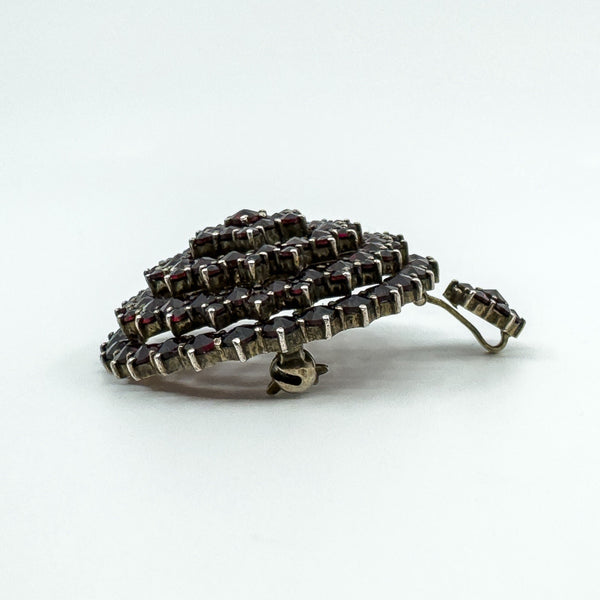 Large Antique Silver Gilt Bohemian Rose Cut Garnet Tiered Brooch / Pendant
