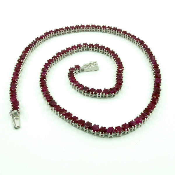 18.4" Sterling Silver 27ct Natural Ruby Tennis Necklace 925