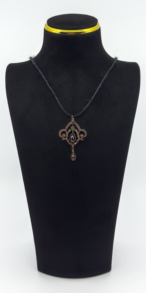 Large Antique Silver Gilt Bohemian Rose Cut Garnet Pendant / Art Nouveau c1900
