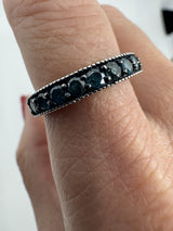 Sterling Silver 1ct Blue Diamond Half Eternity Band / Ring 925 Size R