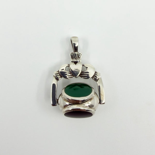 Sterling Silver Vintage Claddagh Spinning 3x Sided Fob / Pendant 925
